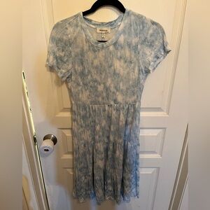 Blue tie dye print Tiered Dress